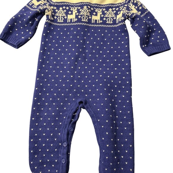 Janie and Jack Baby Knit Reindeer Pattern Romper 6-12 Months - Picture 2 of 4
